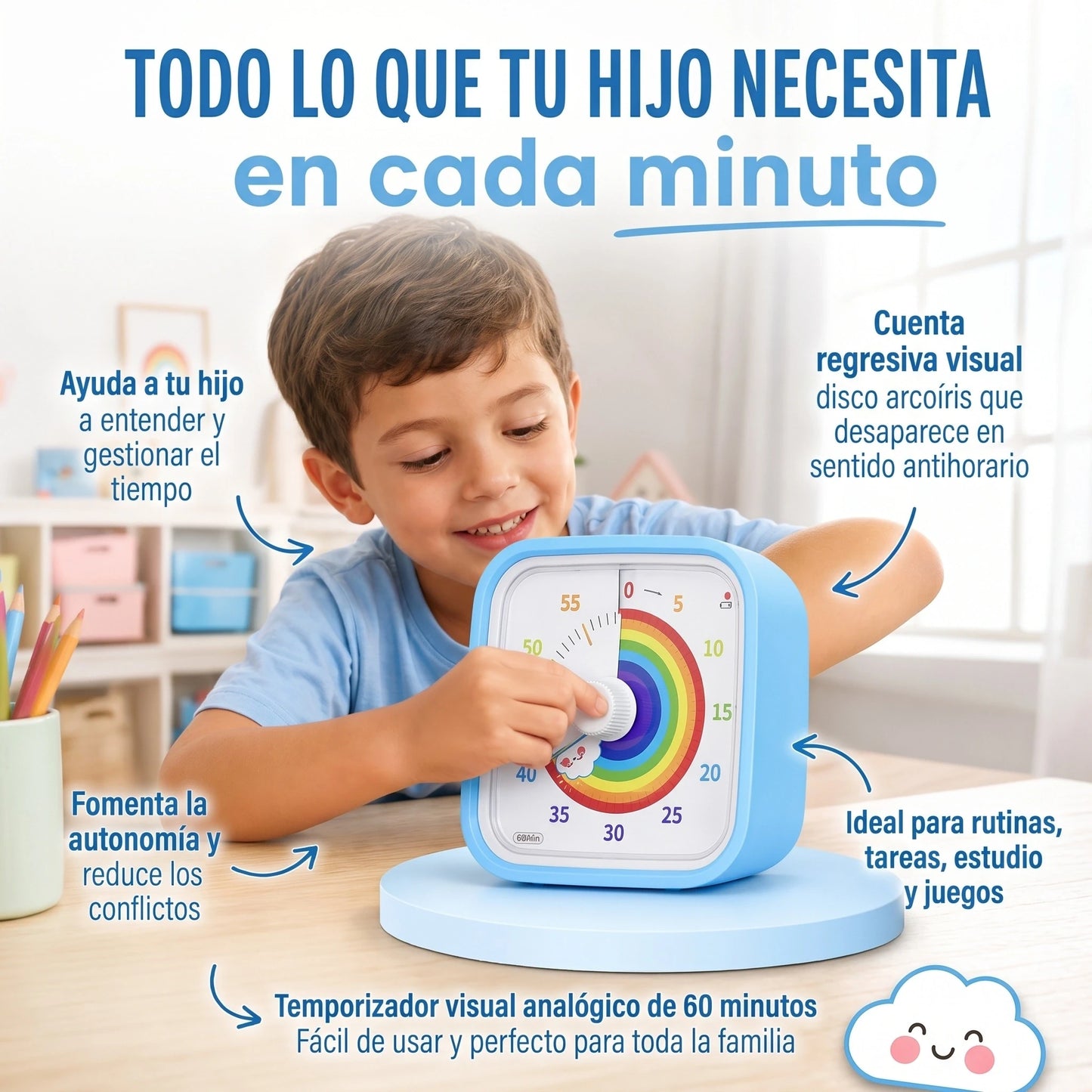 FocusTime Kids™ | Cronómetro Visual de 60 Minutos para Niños